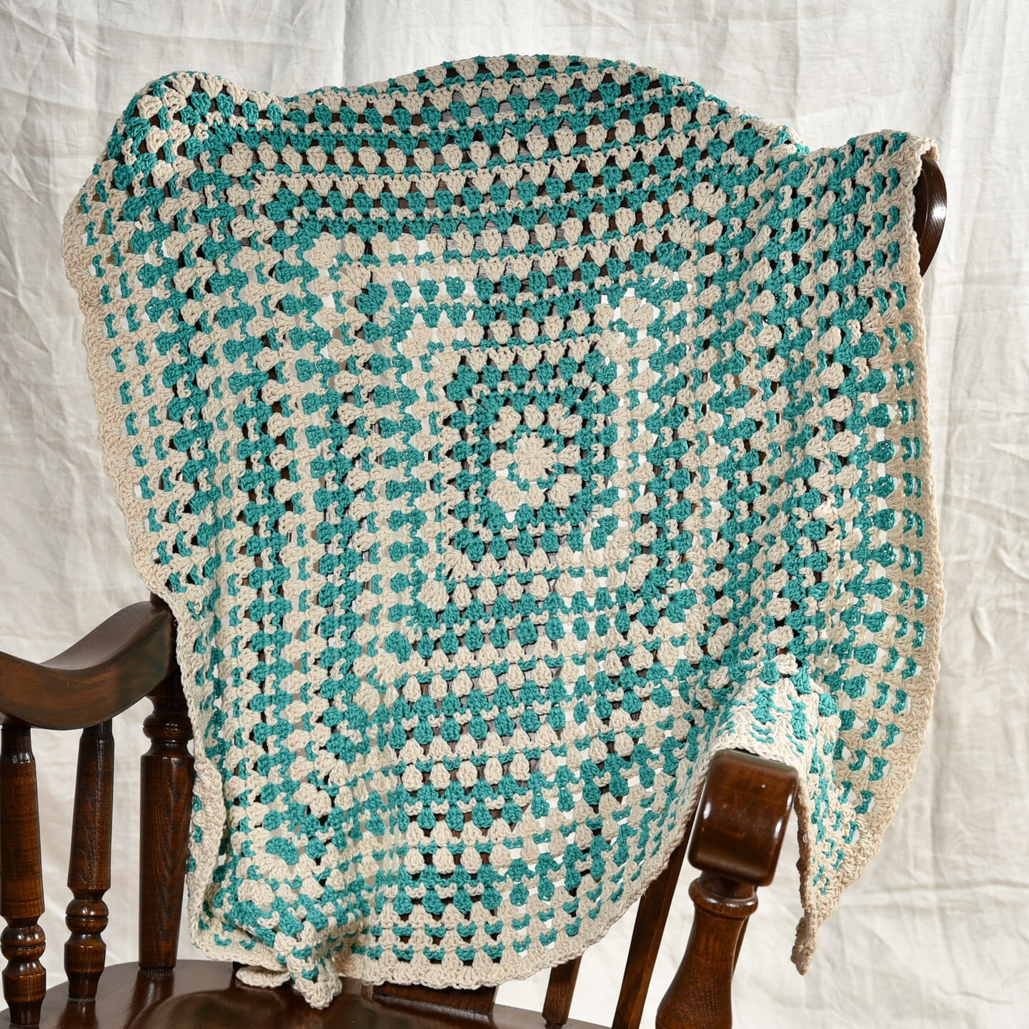 New hand crochet lap throw blanket cotton, upcycled sweater yarn 36