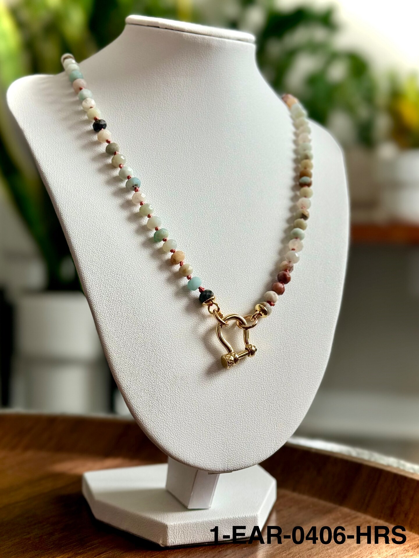Jade 4x6mm Beaded Necklace with Gold Tone Carabiner Clasp
