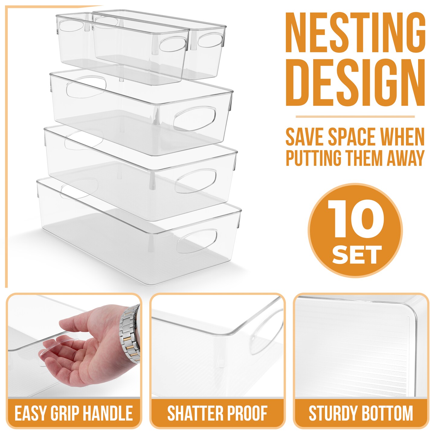 Sorbus 10 Pack Clear Plastic Storage Bins for Shelves with Handle