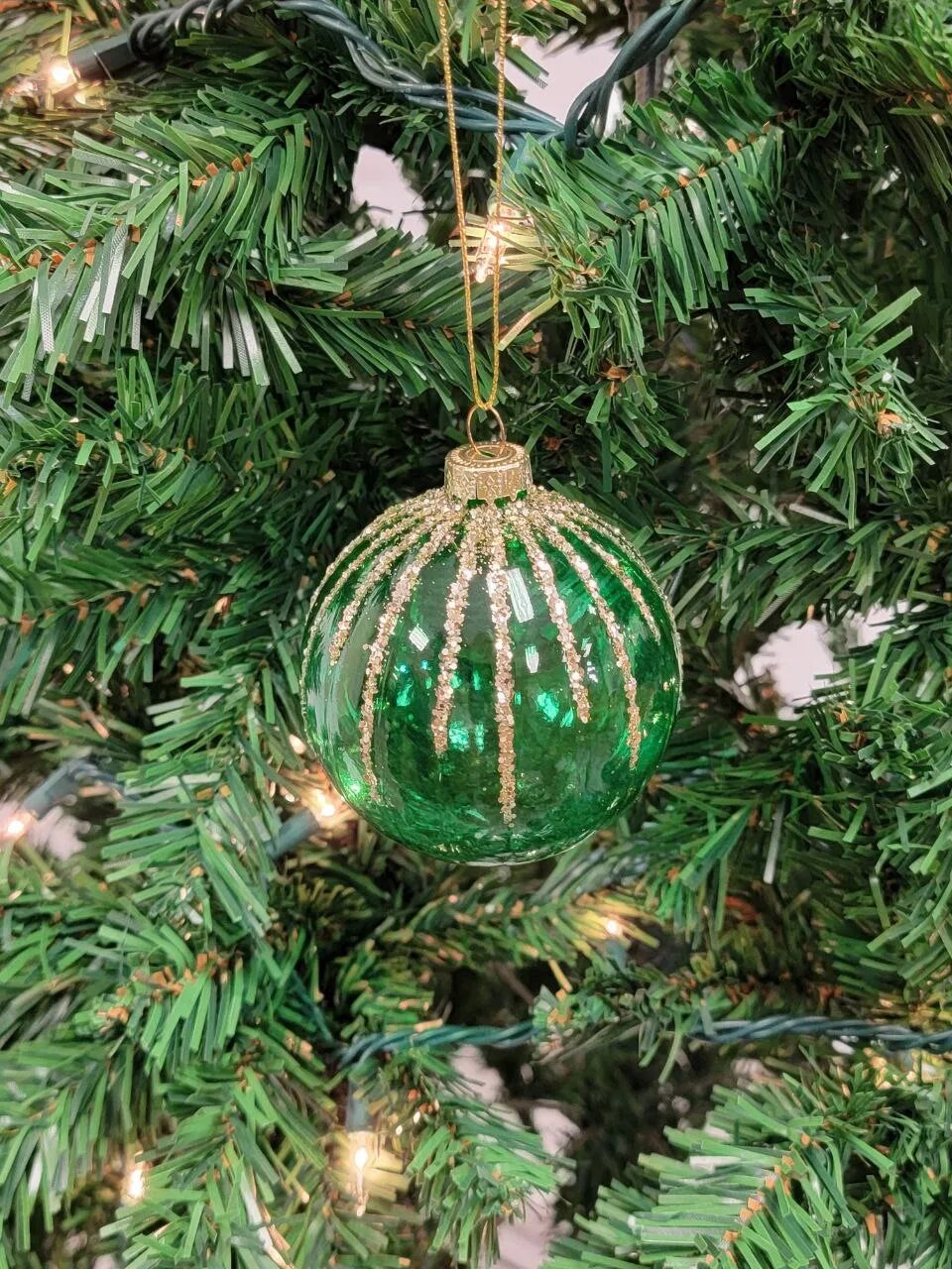 Green Glittered Ball Glass Christmas Ornament