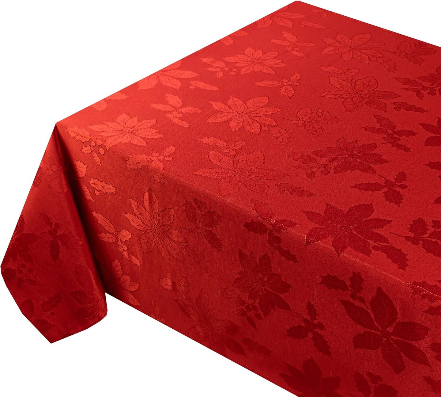 Poinsettia Legacy Damask Fabric Table Cloth, Holiday, Winter, and Christmas Tablecloth (Red, 60" X 102" Rectangular)