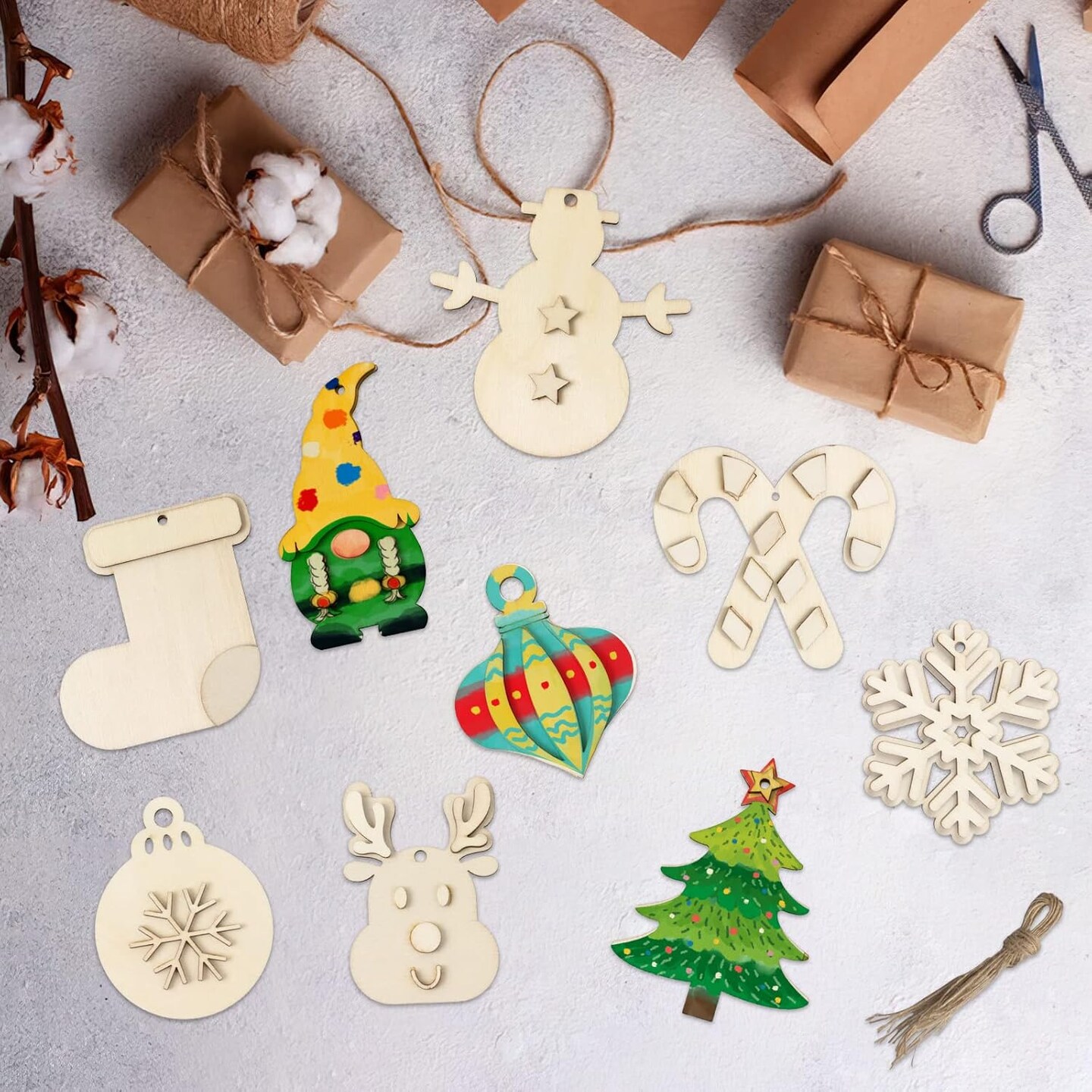 Christmas Ornament Crafts for Kids - Make Your Own Ornament Kit with Christmas Wooden Crafts with Piant Set, Gem Stickers, Poms and Bells, Ornament Making Kit for Kids Holiday Xmas Favors