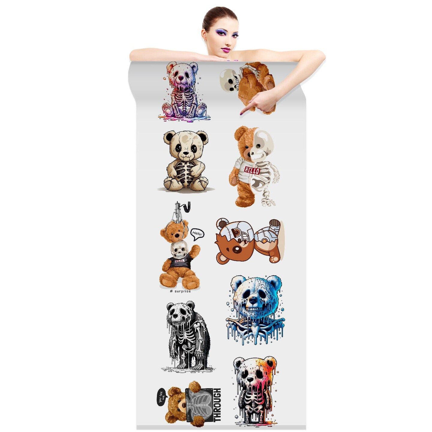 Skeleton Bear DTF Transfer 22x60 Direct-to-Film Gang Sheets Iron On Transfers - 10 Adult Prints