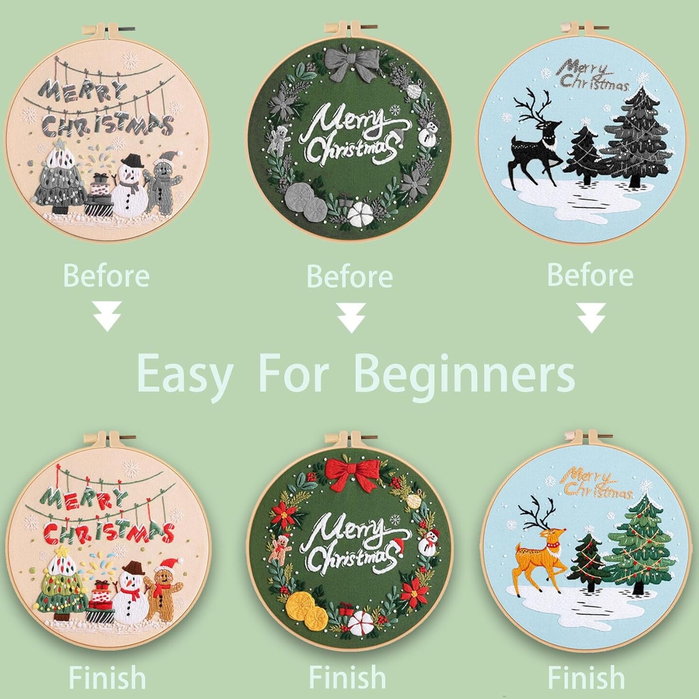 Christmas Embroidery Kit Beginners Adult Needlepoint Cross Stitch Kits,Merry Christmas Hand Crafts