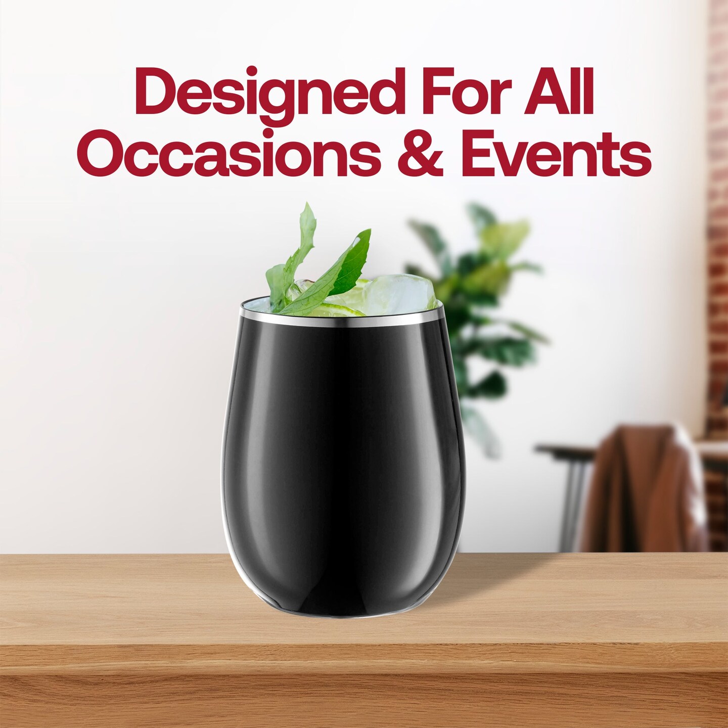 Black with Silver Elegant Stemless Plastic Wine Glasses - 12 oz. (64 Glasses)