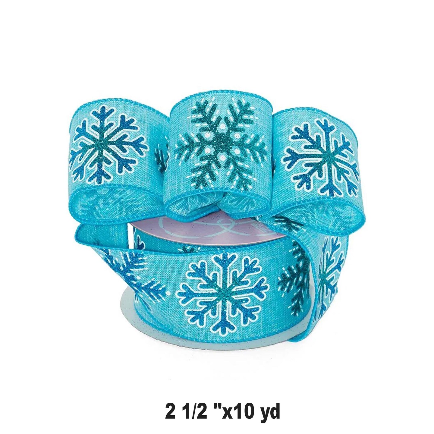 Blue Snowflake Christmas Ribbon 10 Yards x 2.5 Inches 1 Roll