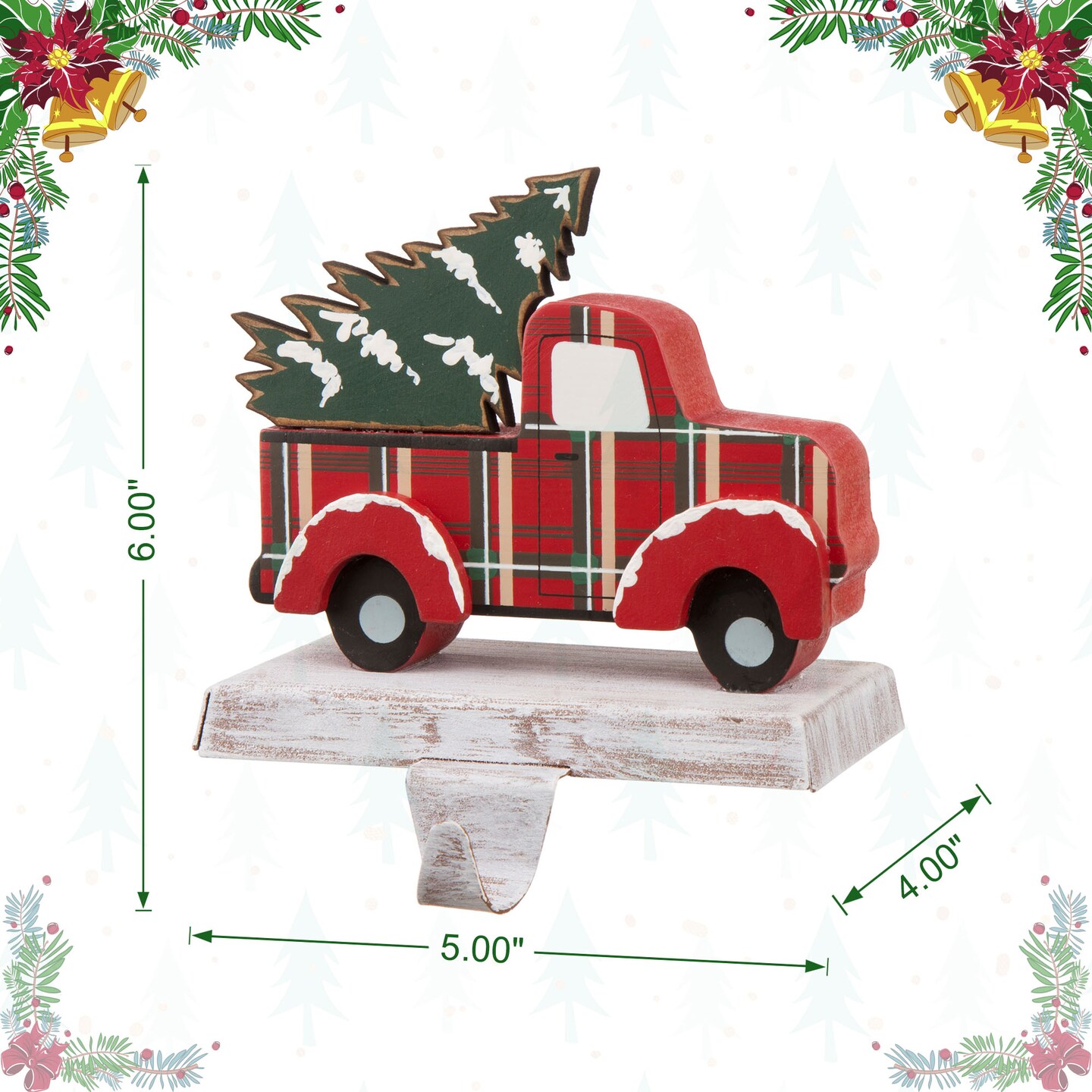 Set of 2 Wooden/Metal Red Car &#x26; Truck Stocking Holders
