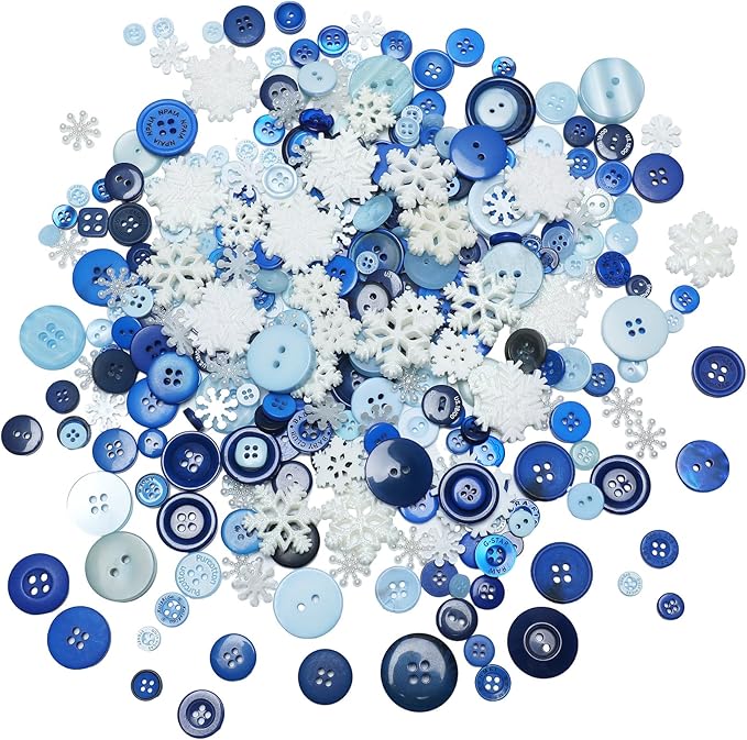 Buttons Include Blue Series Sewing Button Snowflakes Button Pearl Snowflakes Glitter Snowflake Resin Charms for Scrapbooking Embellishment DIY Crafts, 3 Style