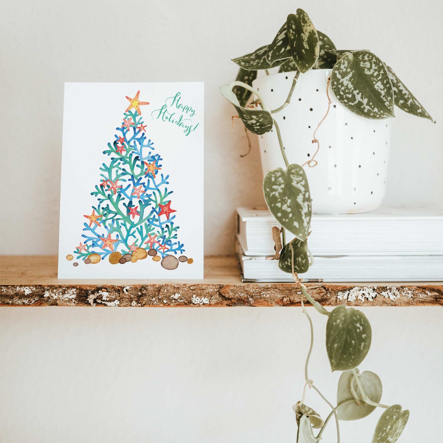 Ocean Christmas Cards - 24-Pack Holiday Greeting Cards with Tropical Beach Tree Design Featuring Starfish, Shells, and Coral Reef, Perfect for Sharing Merry Christmas & Holiday Wishes, Blank Inside for Personalized Messages - Coastal Stationery Set