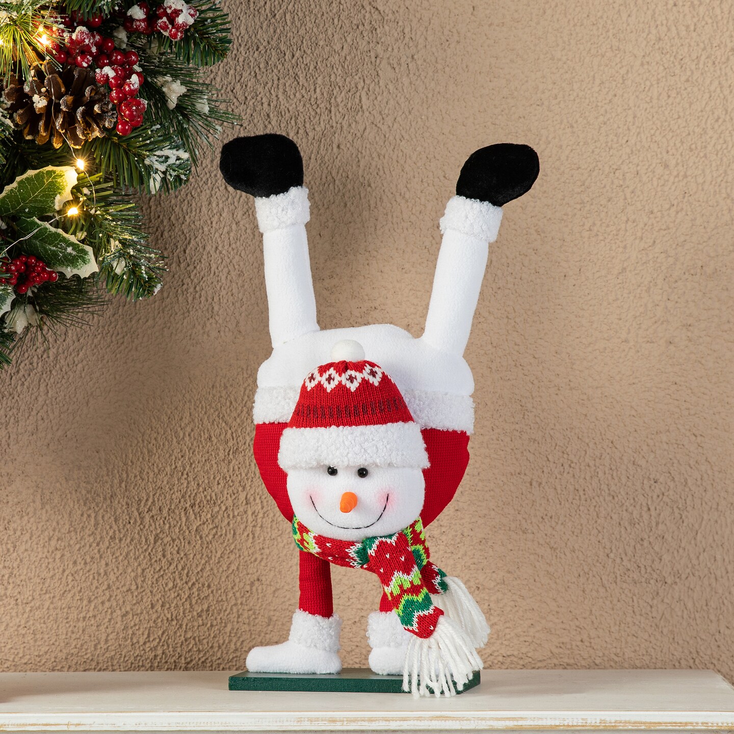 Set of 2 Upside Down Fabric Santa &#x26; Snowman Table D&#xE9;cor