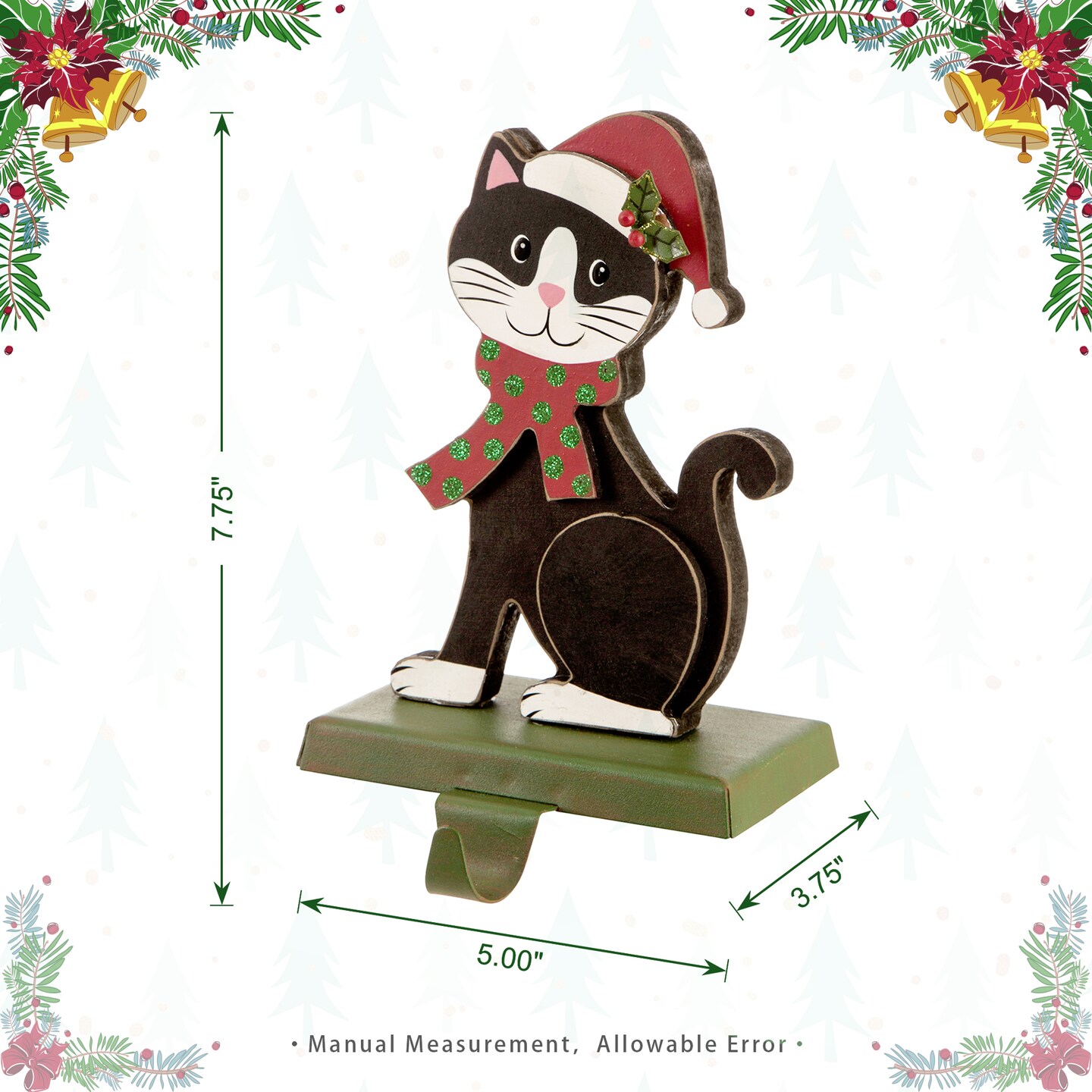 7.76&#x22;H Wooden/Metal Cat/Dog Stocking Holder