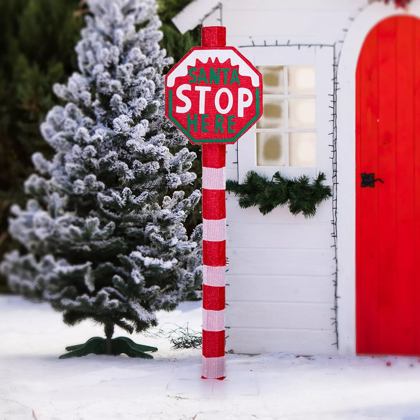 Kitcheniva Santa Stop Here Sign LED Lighted Christmas Decor