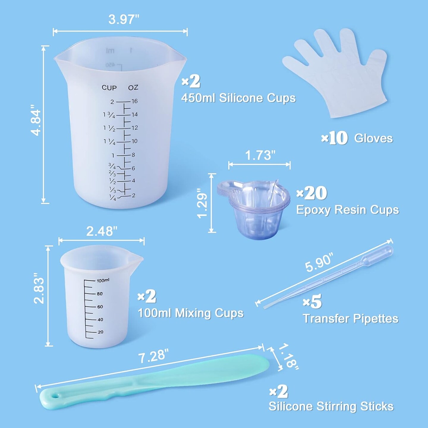 LET'S RESIN Silicone Measuring Cups, 450ml Accurate 2 Scales & 100ml Durable Measuring Cups, Epoxy Mixing Cup, Silicone Stirring Sticks, Easy to Clean, for Resin Crafts, Glitter Tumbler