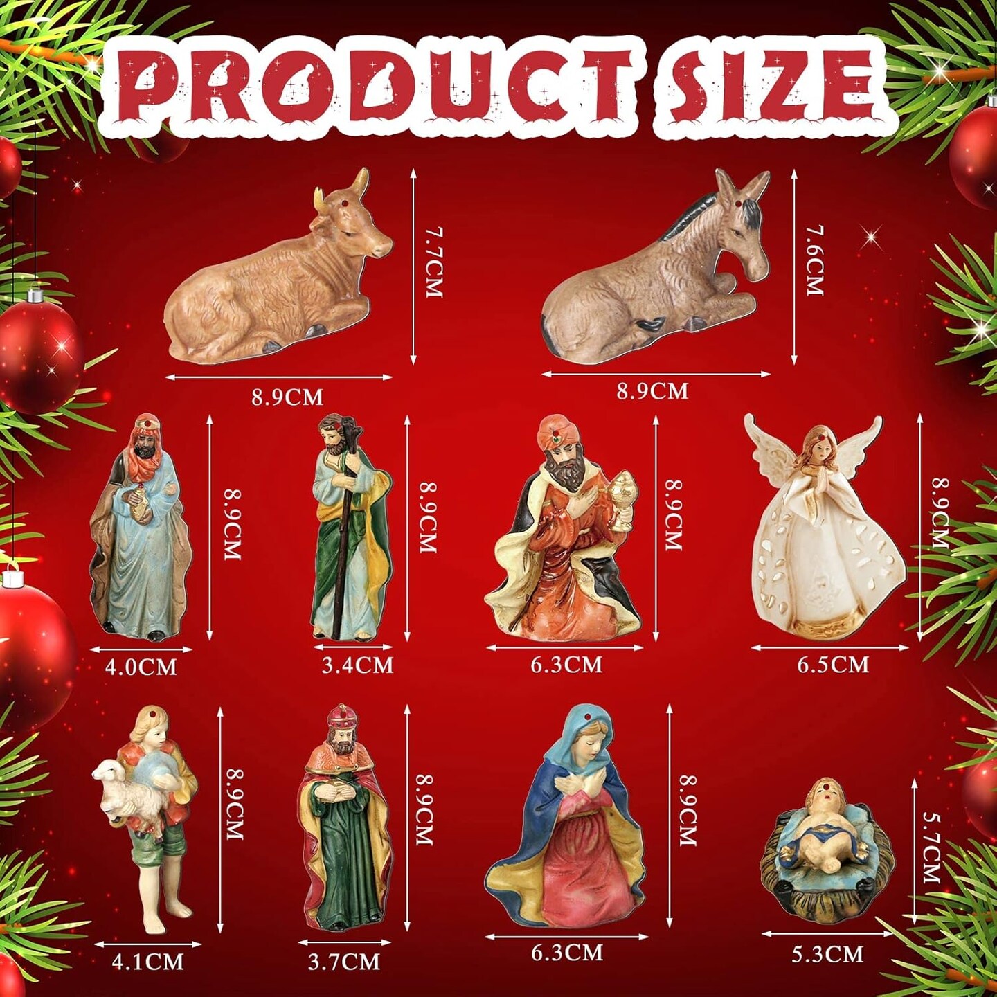 40 Pieces Christmas Nativity Scene Vintage Ornament Religious Christmas Tree Ornaments Jesus Wooden Hanging Decoration for Christmas Tree Farmhouse Holiday Religious Decorations Gifts (Slicing Style)
