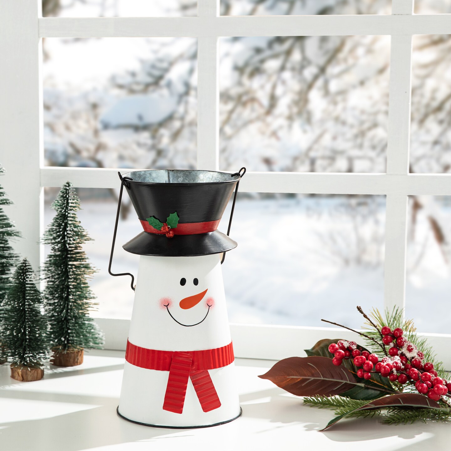 19.50&#x22;H Metal Snowman Decorative Bucket
