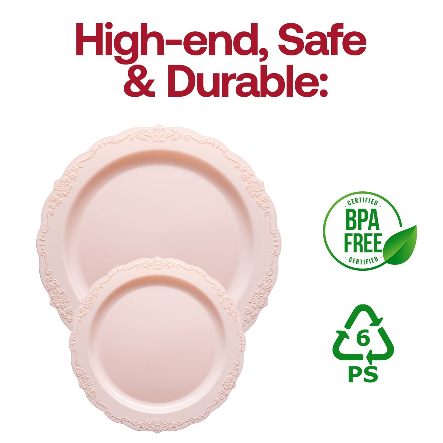 Pink Vintage Round Disposable Plastic Dinner Plates - 10&#x22; (120 Plates)