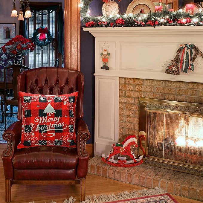 Christmas Pillow Covers 18&#xD7;18 Inch Set of 4 Farmhouse Christmas Pillow Covers Christmas Pillow Cases for Sofa Couch Christmas Decorations Throw Pillow Covers
