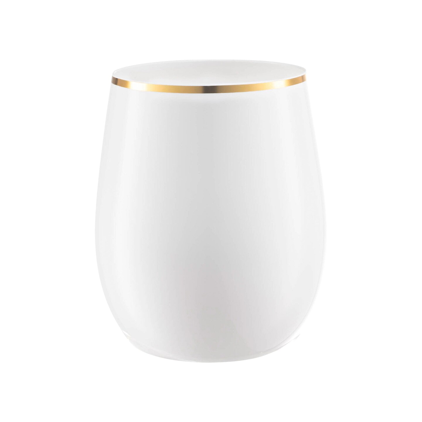 White with Gold Elegant Stemless Plastic Wine Glasses - 12 oz. (64 Glasses)