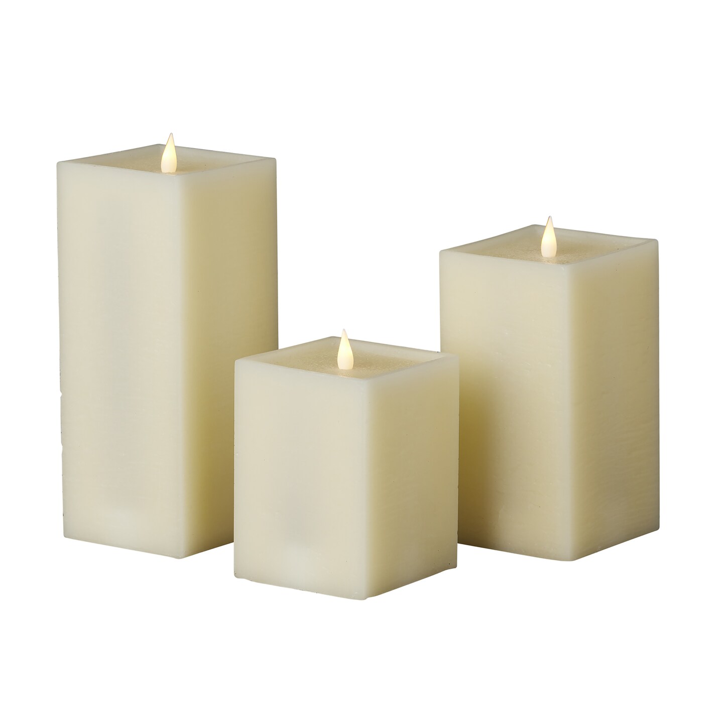 Classic Motion Flameless Square Candle 3pc Set - 4x6, 4x8, 4x10 Ivory