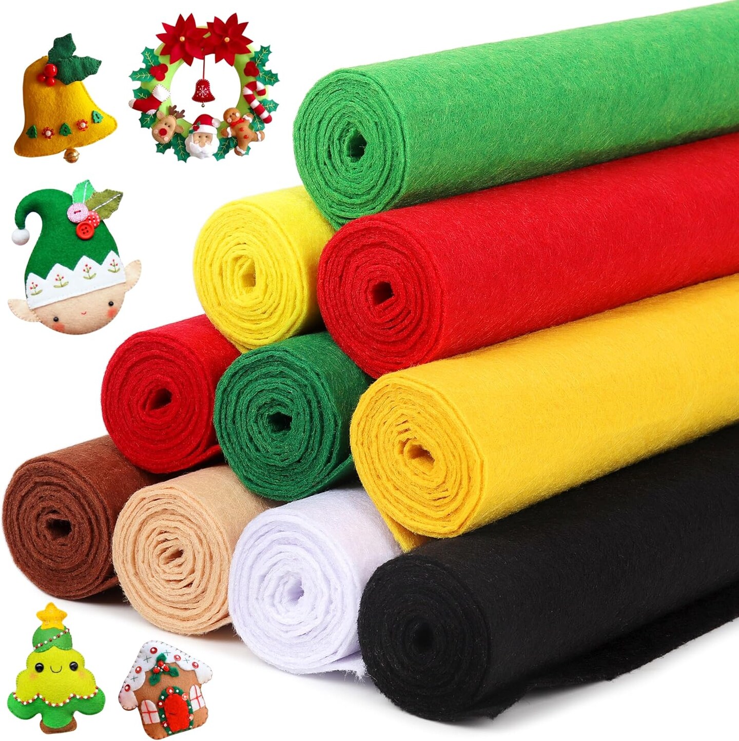 24 Pcs Christmas Felt Fabric Sheets 12 x 8 Inch Assorted Colors Large Felt Sheet Christmas Stiff Felt Sheets Bundle Red Green for DIY Crafts Squares Sewing Patchwork Art Projects
