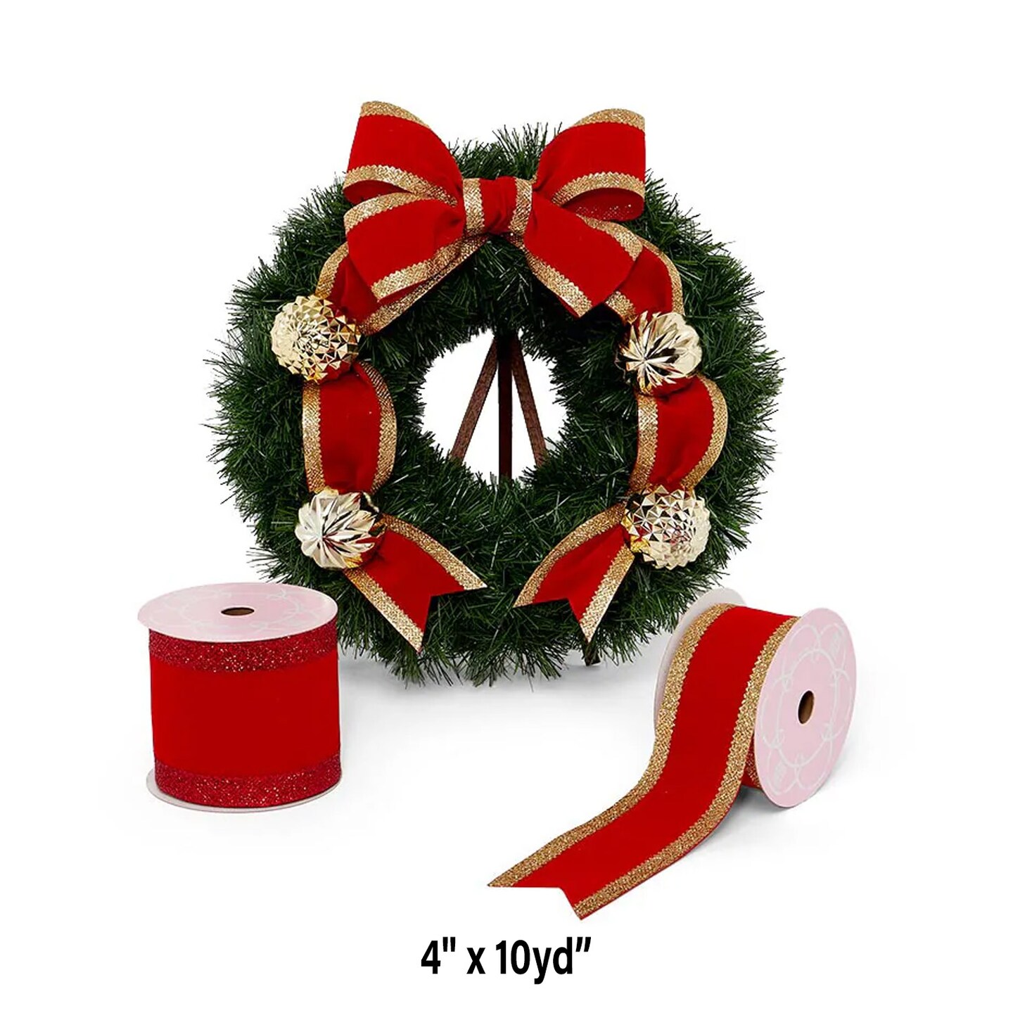 Velour Wired Ribbon with Glitter Trim 4&#x22; x 10 yd