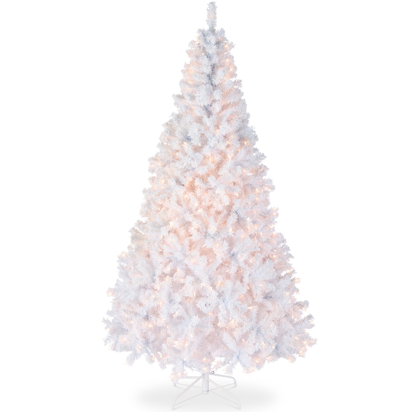 Best Choice Products Pre-Lit White Christmas Pine Tree w/ Flocked Branches, Warm-White Lights