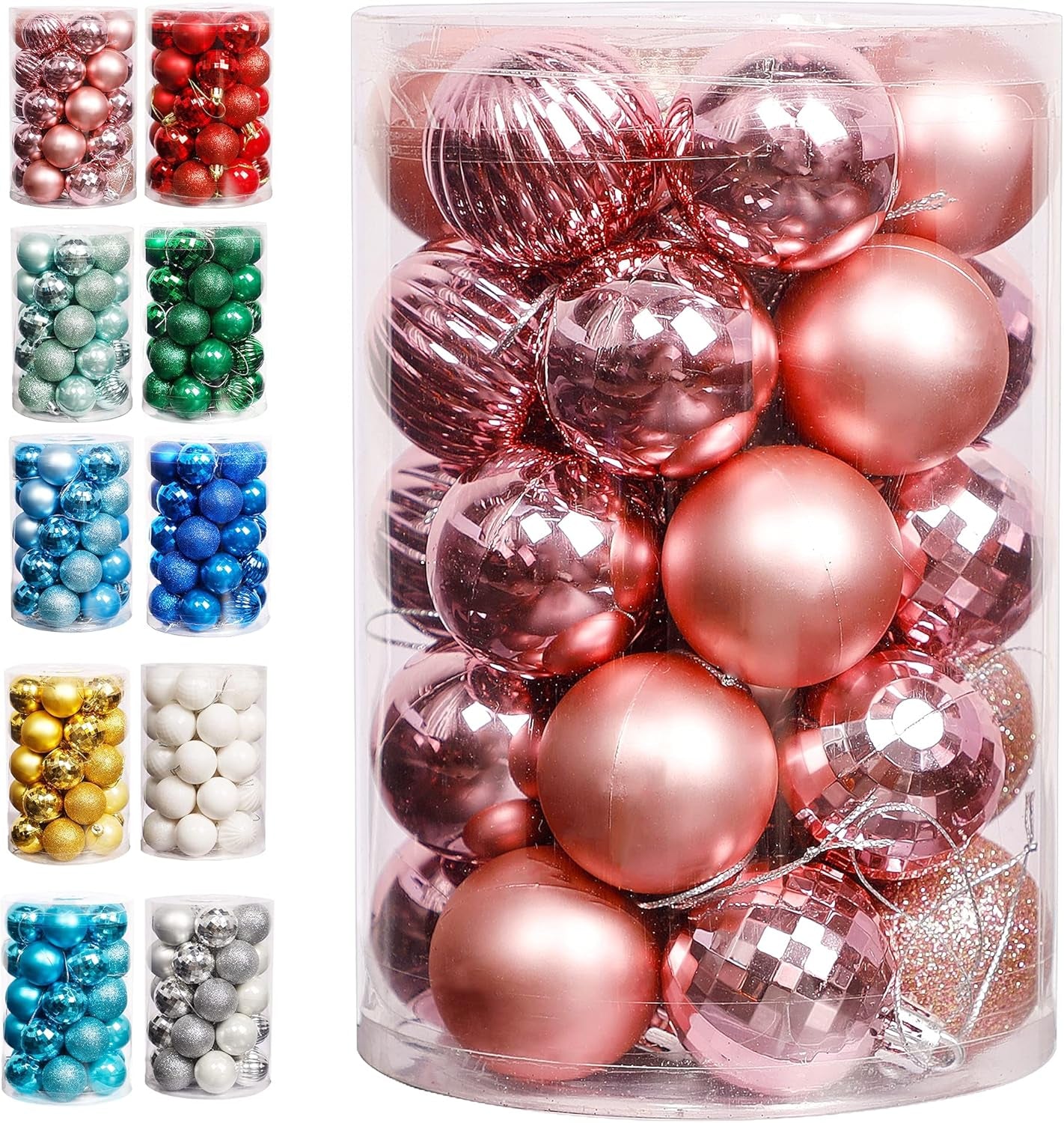 Christmas Ball Ornaments, 34 Ct 1.57&#x22; Pre-Strung Hanging Ornament Decorations, Xmas Holiday Hanging Balls, Pink