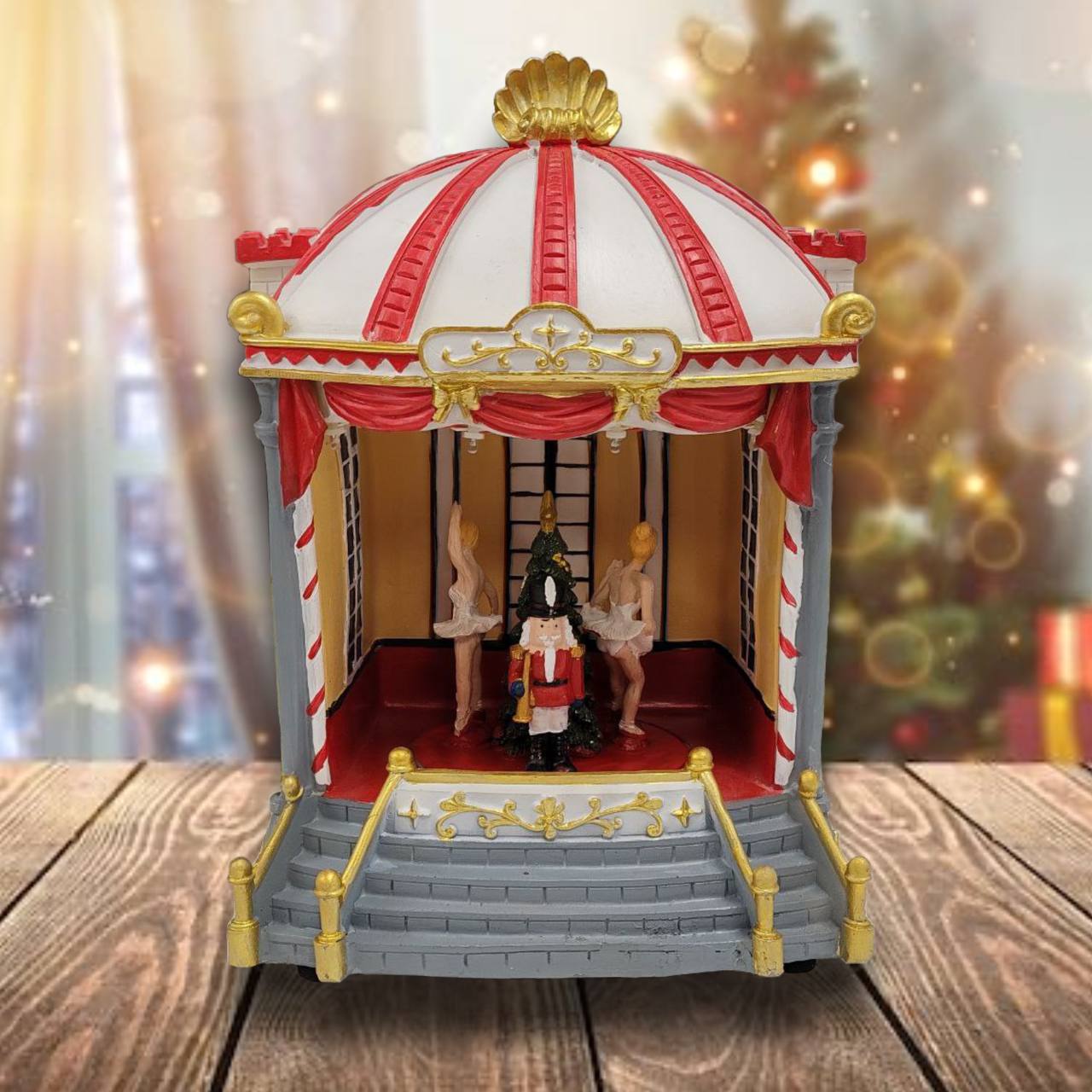 Festive Carousel Miniature Music Box. Theatre Christmas Village