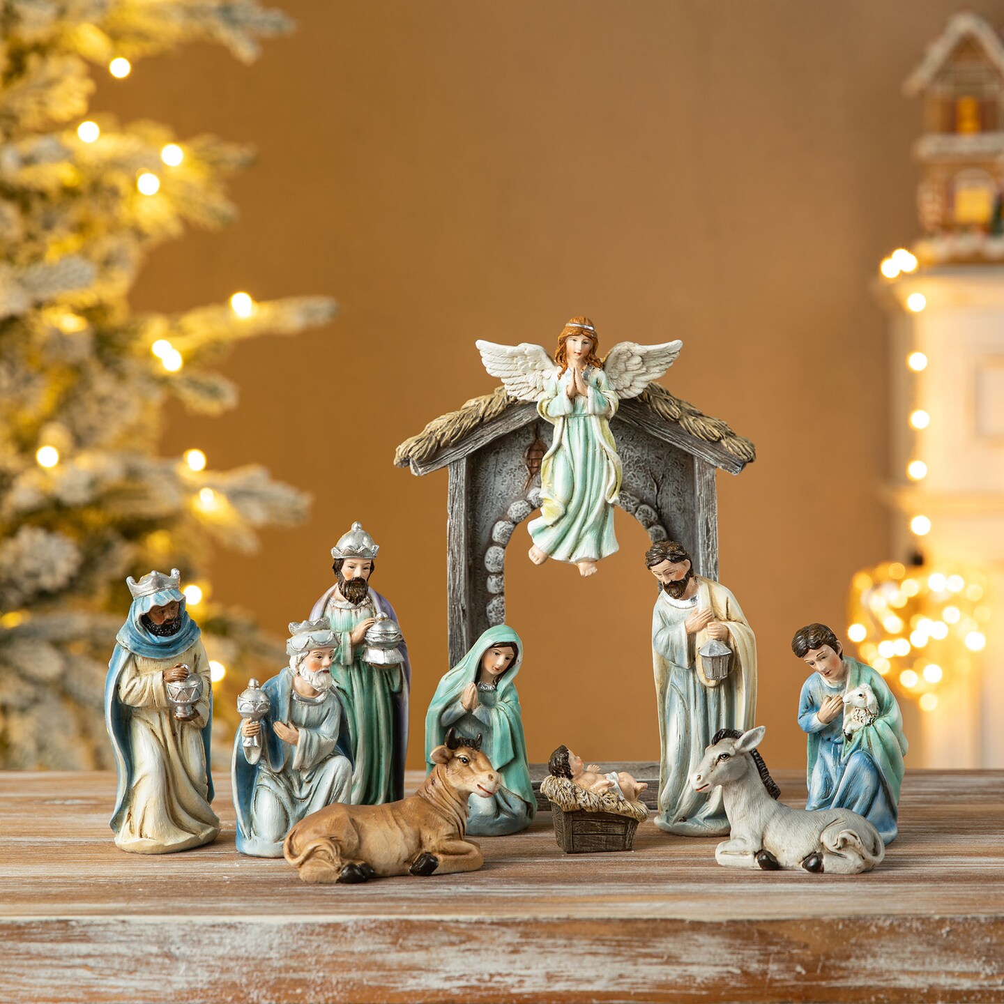 12pcs Oversized Deluxe Blue Resin Nativity Figurine Set