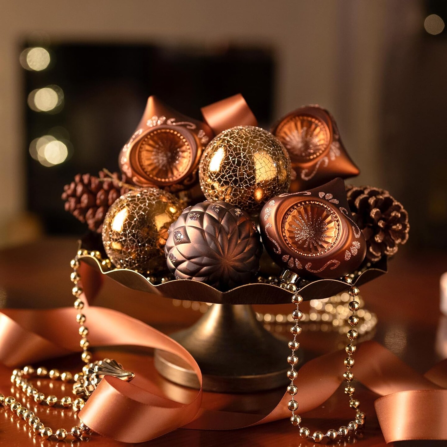 Christmas Ball Ornaments, 9ct Bronze Copper Brown and Gold Shatterproof Fall Christmas Tree Decorations Set, 2.76 Inches Luxury Hanging Ornaments for Xmas Trees Bulk Holiday Decor