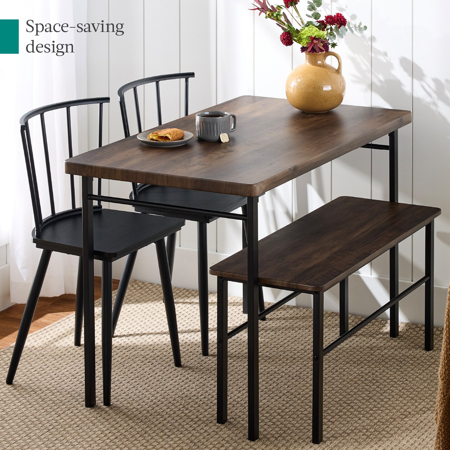 Best Choice Products 4-Piece Dining Kitchen Table Set w/ 2 Spindle-Back Chairs, Bench