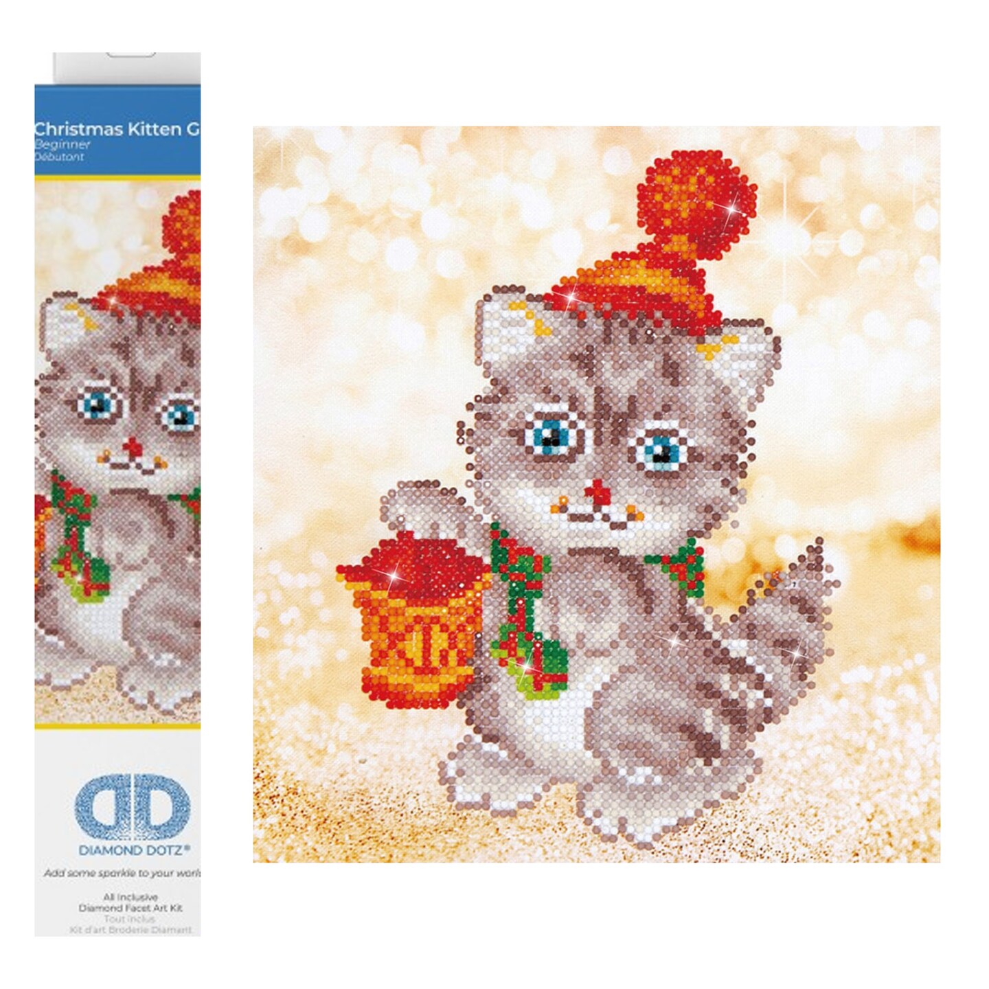 Diamond Dotz Christmas Kitten Glow Cat Diamond Painting Kits for Adults - Diamond Art Kits a Relaxing Creative Craft Kit with Dotz Gems 9.5x9.9