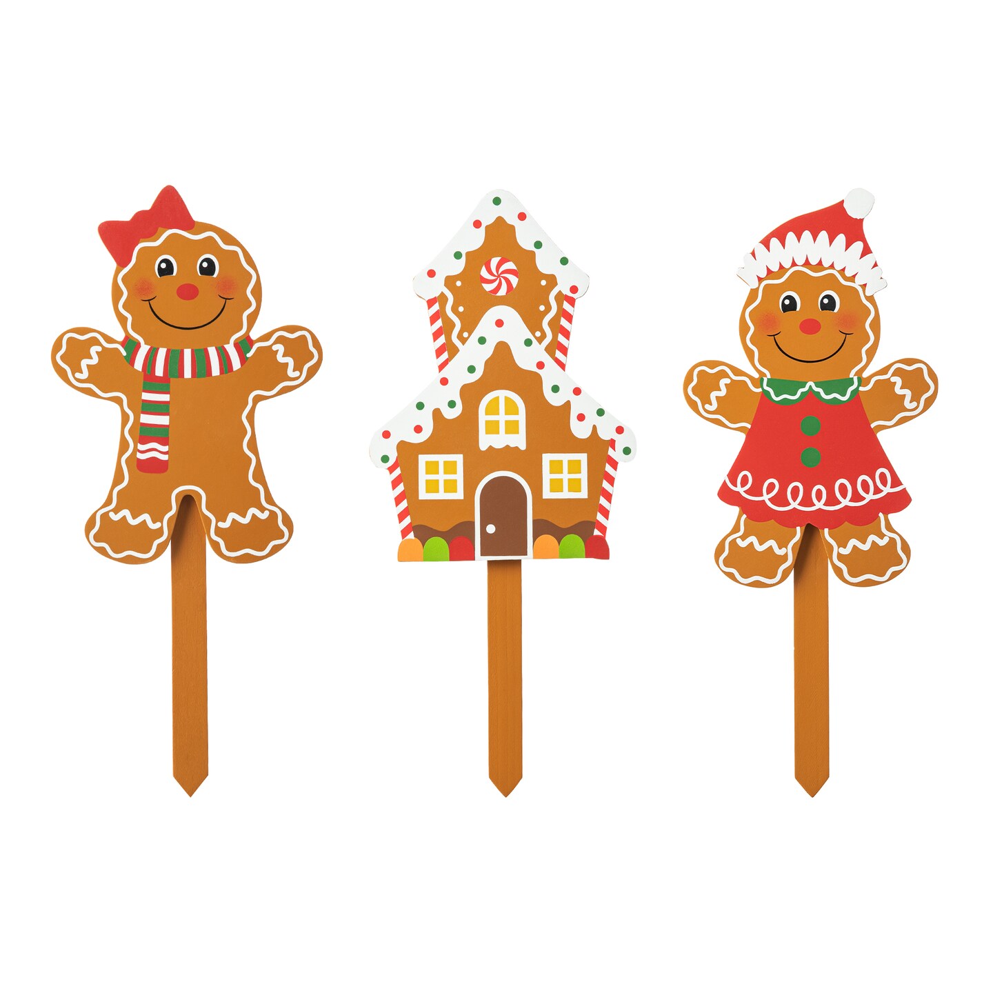 Set of 3 Wooden Gingerbread Man Yard Stake