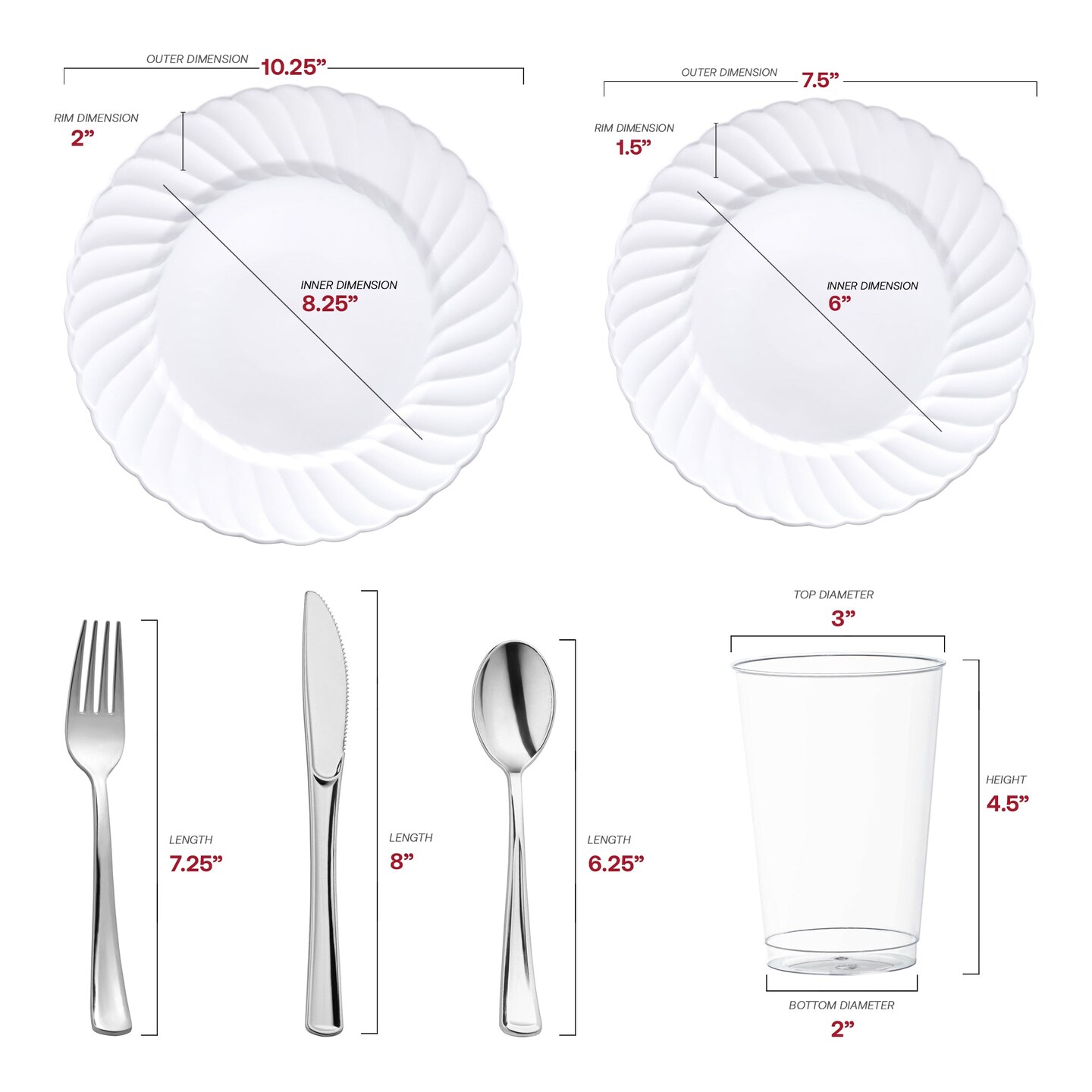 White Flair Plastic Wedding Value Set (144 Settings)
