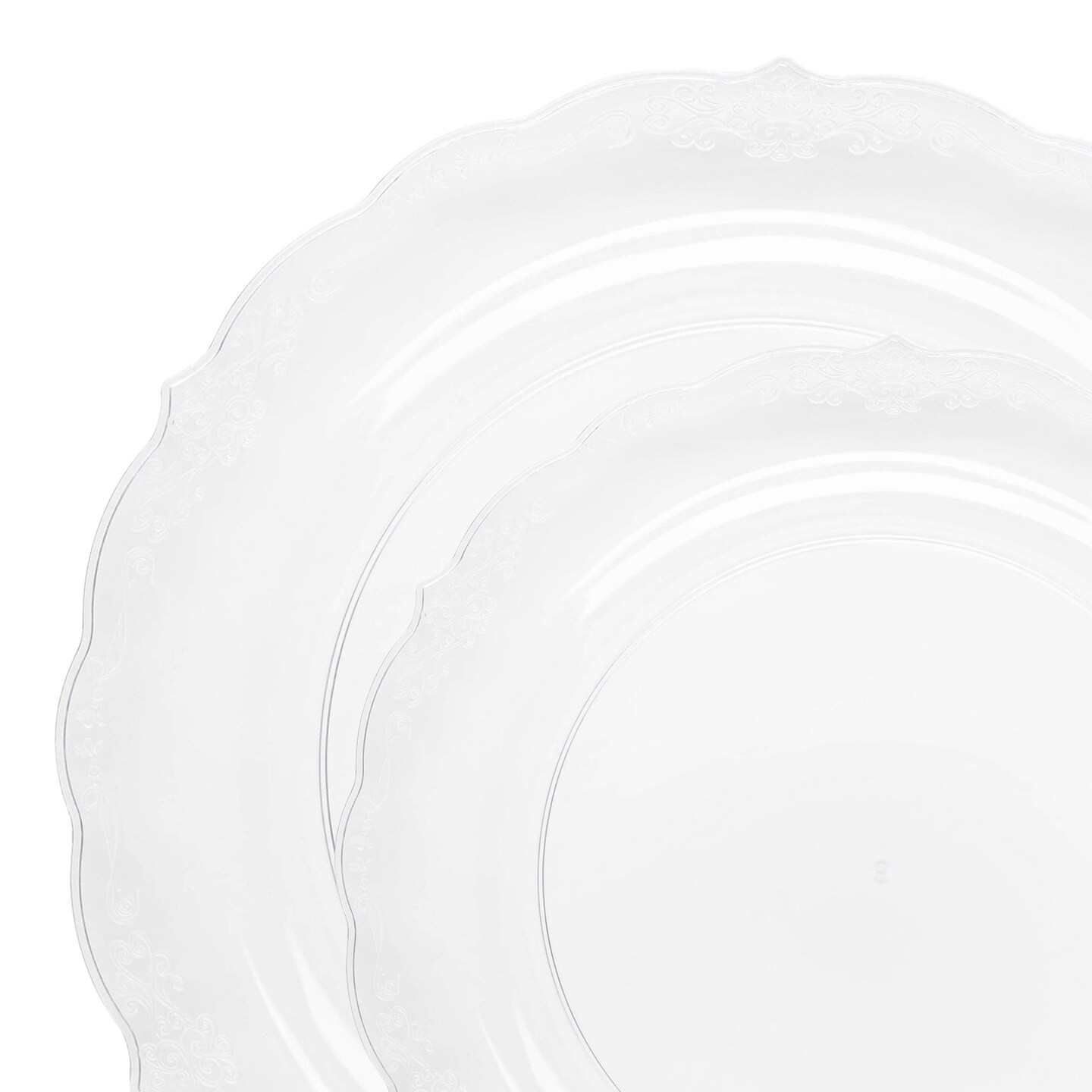 Clear Vintage Round Disposable Plastic Dinnerware Value Set (120 Guests)