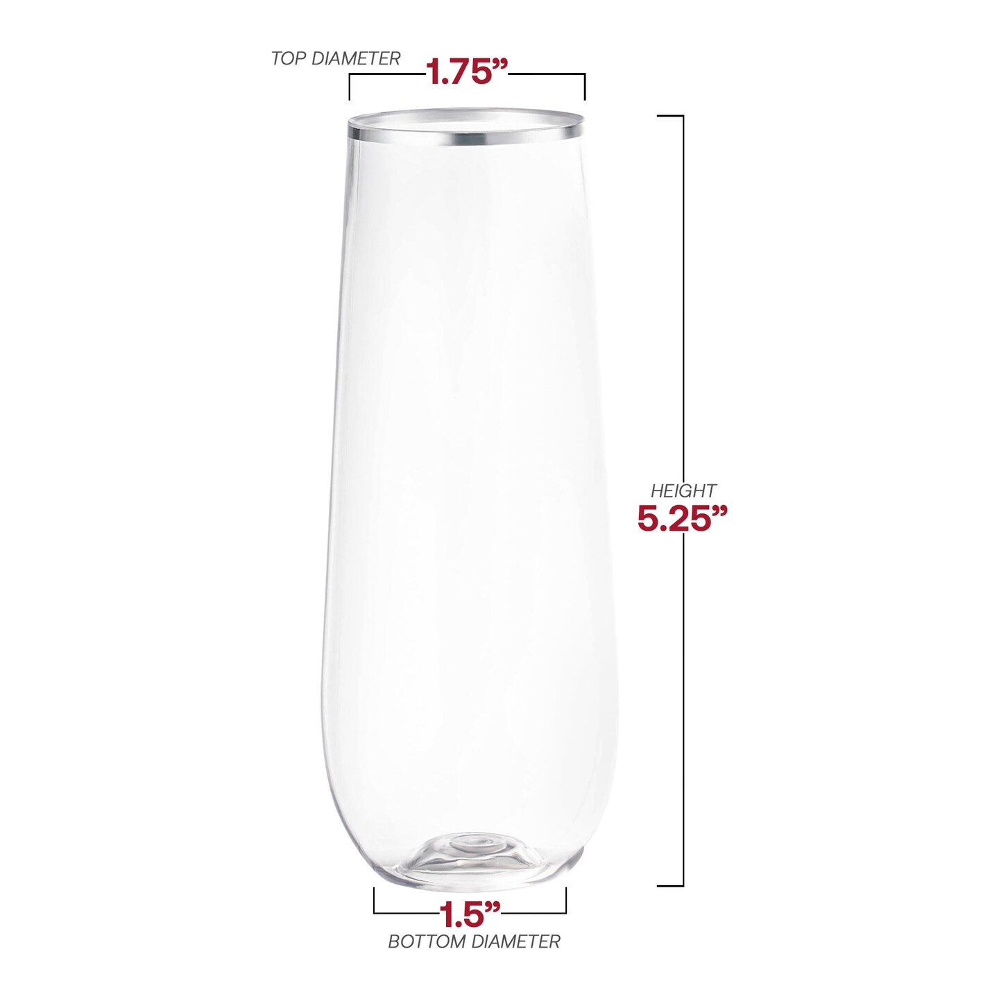Clear with Silver Stemless Plastic Champagne Flutes - 9 oz. (64 Glasses)