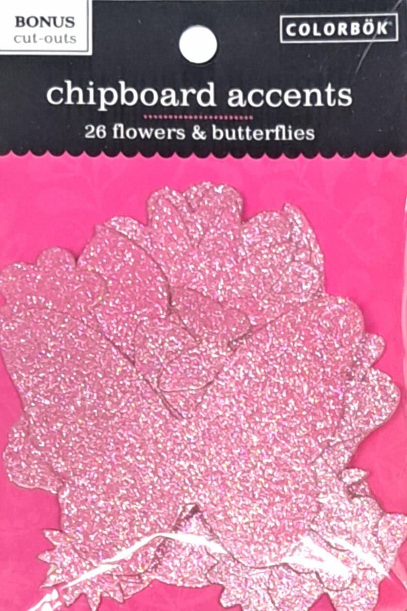 Colorbok Pink Flowers &#x26; Butterflies Glittered Chipboard Accents