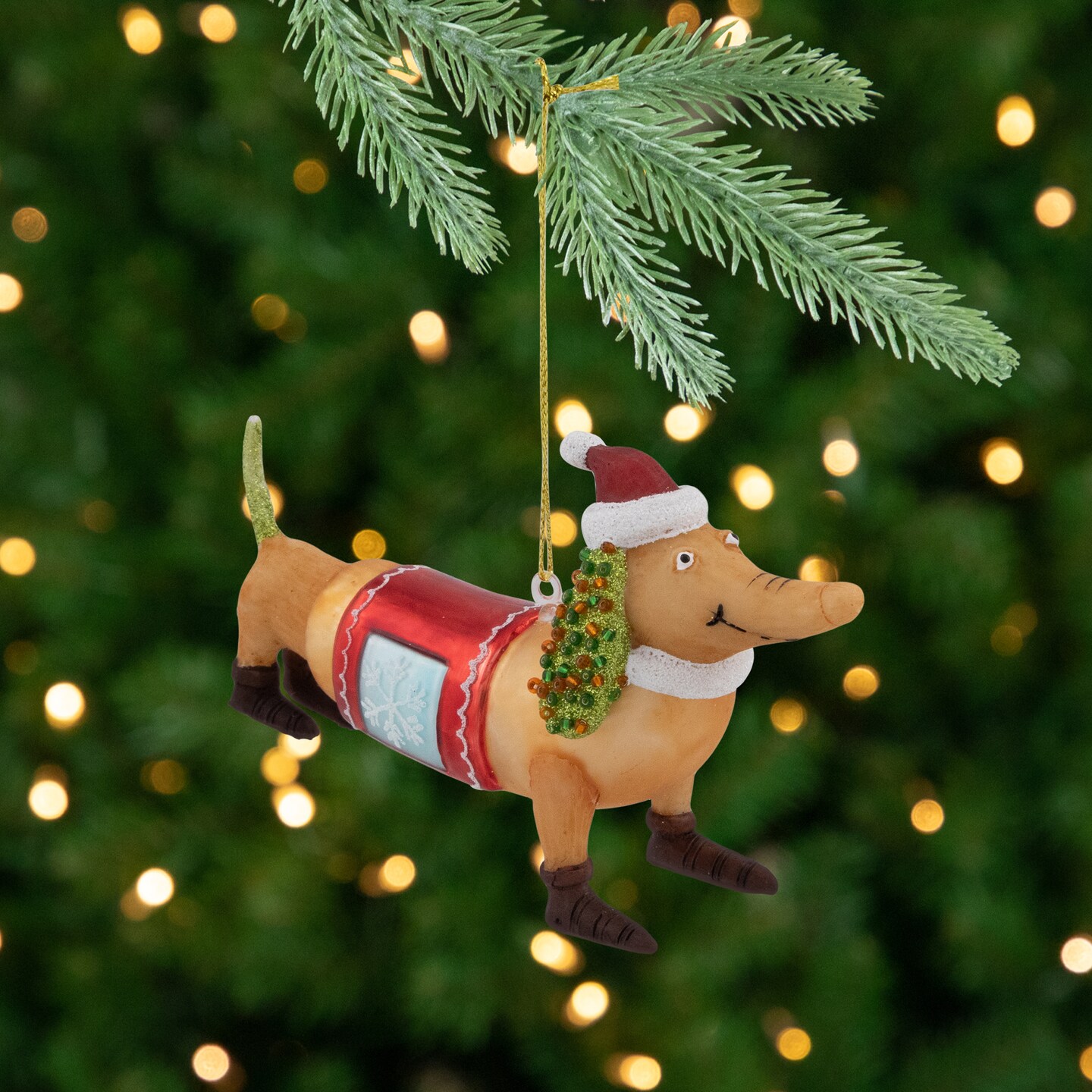 Northlight Dachshund Dog with Santa Hat Glass Christmas Ornament  - 5.75&#x22;