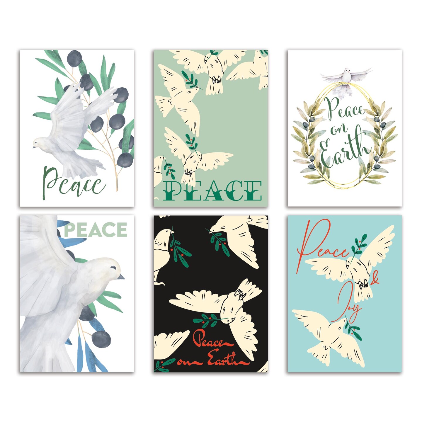 Peace on Earth Christmas Cards - 24-Pack Holiday Greeting Cards with 6 Beautiful Dove Designs, Perfect for Sharing Peaceful Merry Christmas &#x26; Holiday Wishes, Blank Inside for Personalized Messages - Elegant and Serene Stationery Set