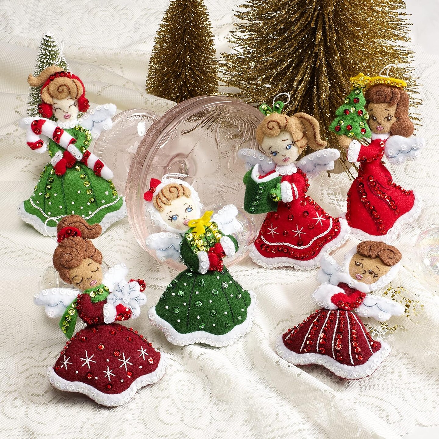 Felt Applique 6 Piece Ornament Making Kit, Christmas Angels, Perfect for DIY Arts and Crafts, 89493E