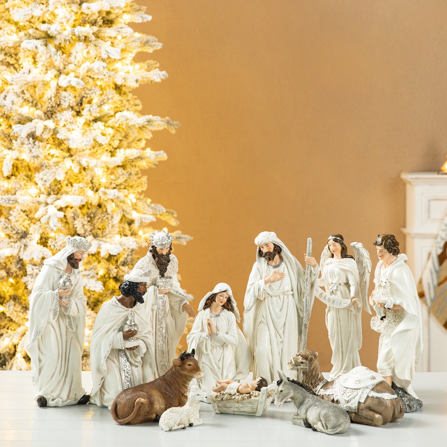 12pcs Oversized Ivory Resin Nativity Figurine Set
