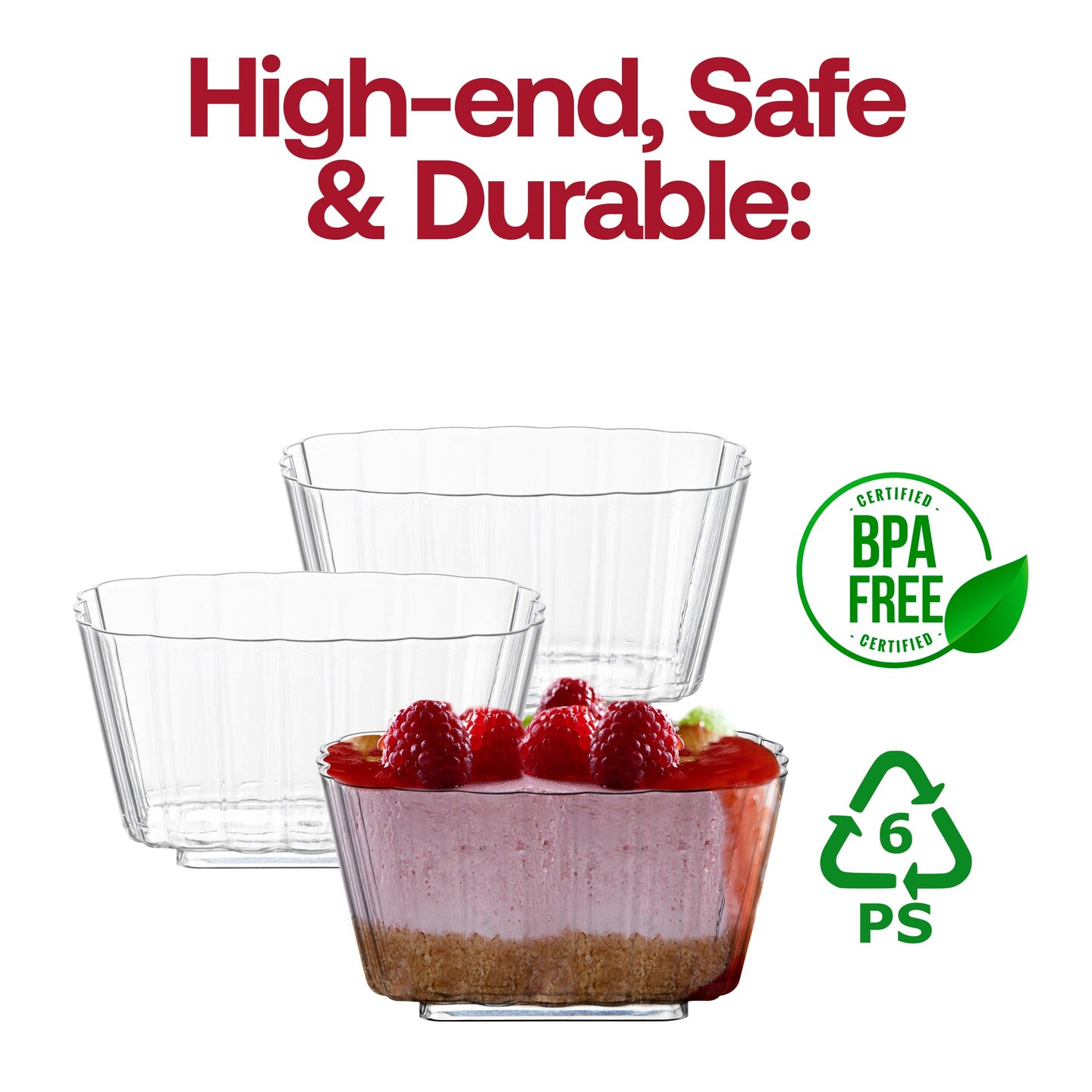 Clear Fluted Rectangular Disposable Plastic Pudding Cups - 5.5 oz. (288 Cups)