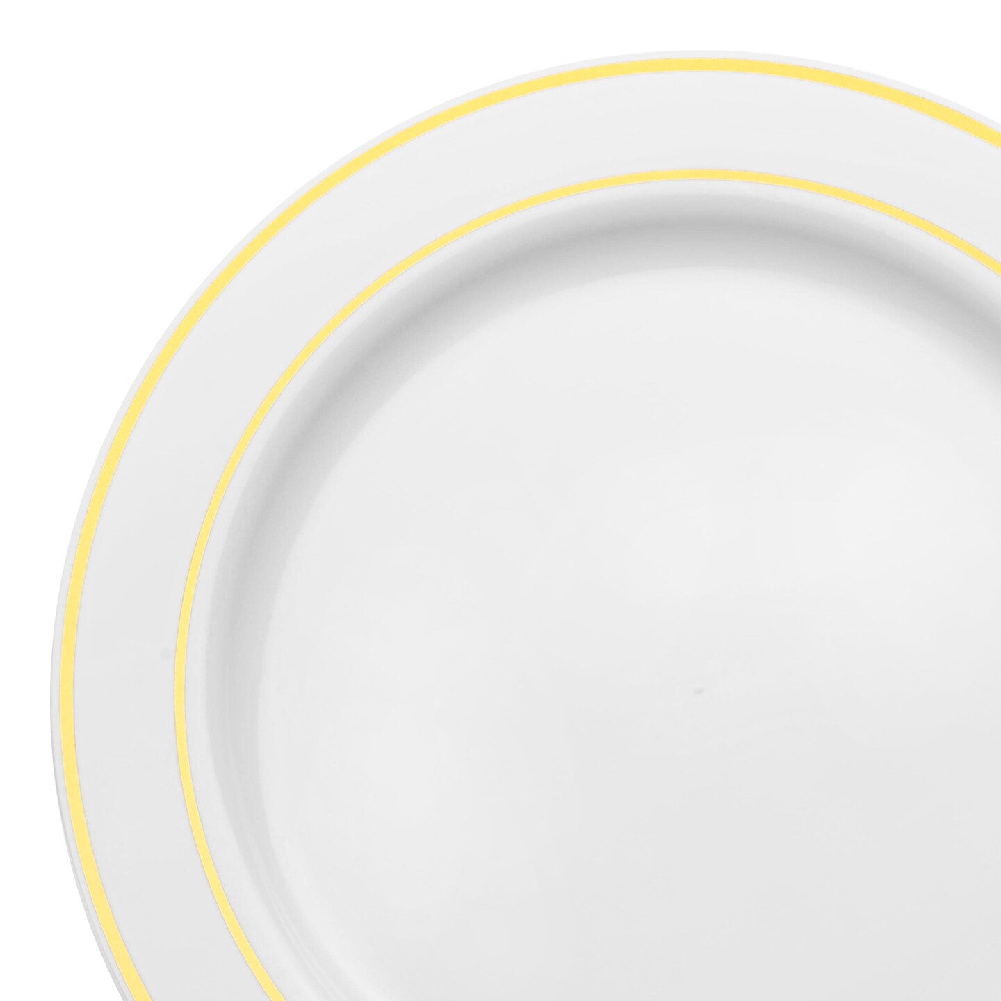 White with Gold Edge Rim Plastic Dinner Plates - 10.25" (120 Plates)