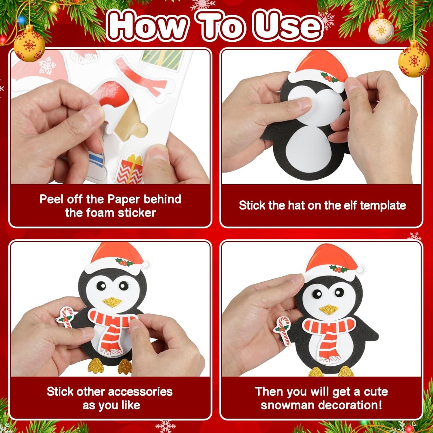 12 Pack Penguin Crafts for Kids Make You Own Penguin Foam Christmas Ornaments DIY Arts and Crafts for Kids Girls Boys Chirstmas Party Supplies Winter Xmas Tree Decoration