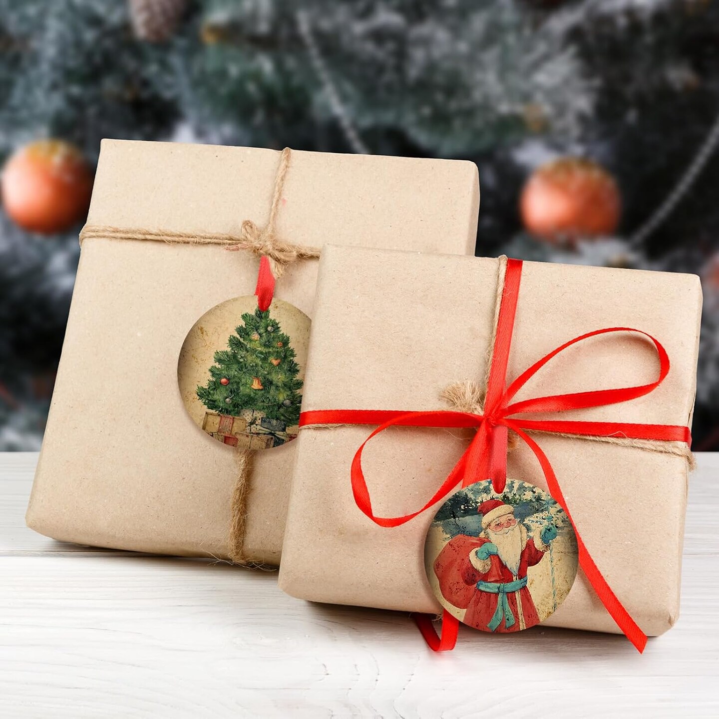 60 Pcs Vintage Christmas Tags for Gifts Merry Christmas Labels with String Holiday Presents Tags for Xmas Gift Tags with Ribbon for Home Decor Gift Wrapping Holiday Presents Package (Retro Style)