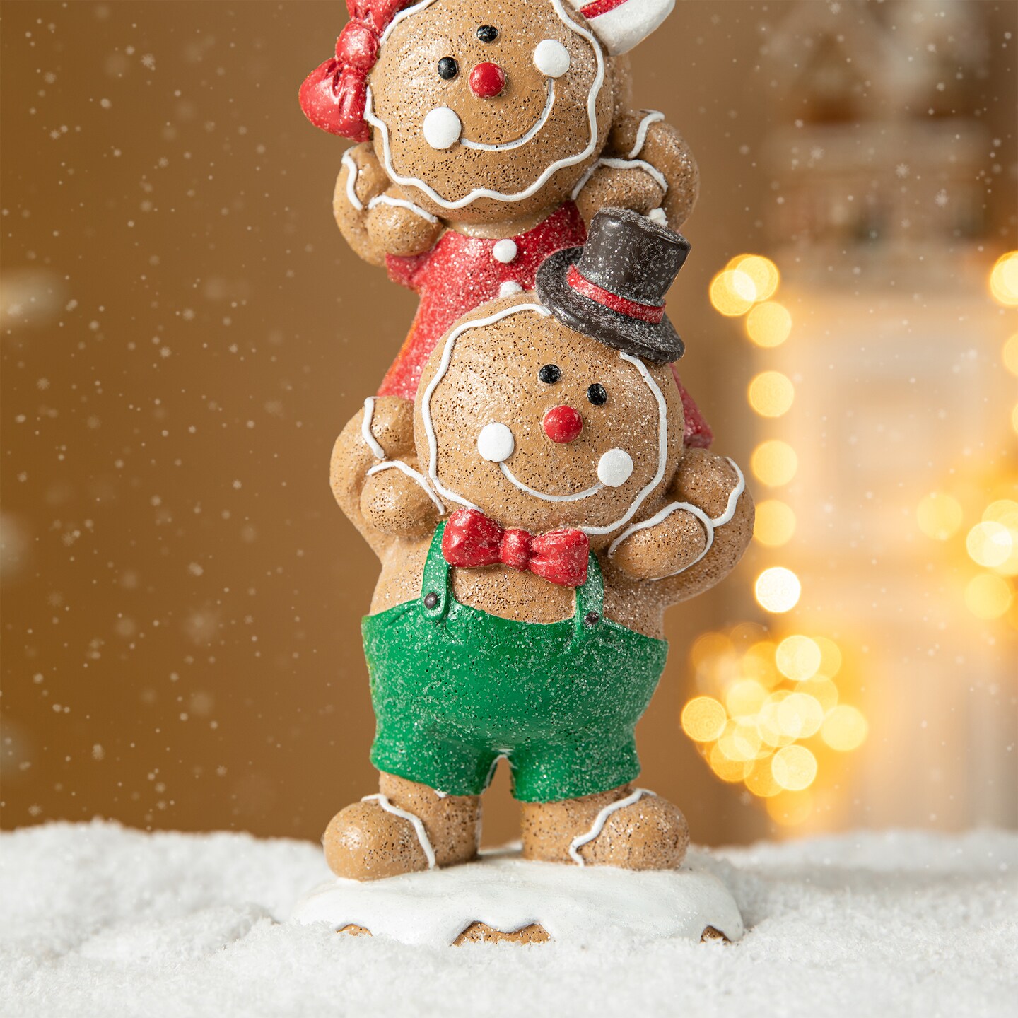 Set of 2 12.5&#x22;H Christmas Resin Stacked Gingerbread Table Decor