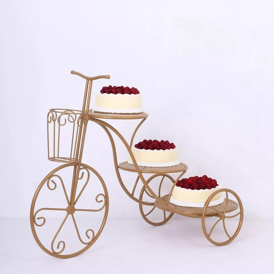 40 in Gold 3 Tier Metal Bicycle Cake Dessert Display STAND Party Decorations