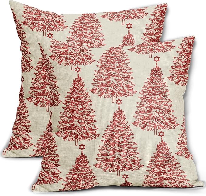 Christmas Pillow Covers 18x18 Set of 2 Red Xmas Tree Star Rustic Winter Print Decorative Outdoor Pillowcases Farmhouse Vintage Holiday Decorations Throw Cushion Case Decor for Couch Sofa Bed Michaels