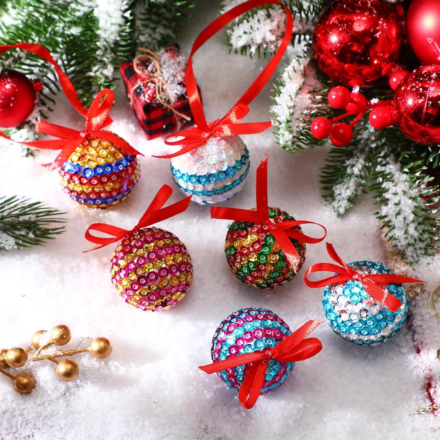20 Sets Christmas Crafts Sequin Ornaments Kit Includes Foam Balls Sequins Christmas Crafts Christmas Tree Ornaments DIY Crafting for Christmas Holiday Party (Classic)