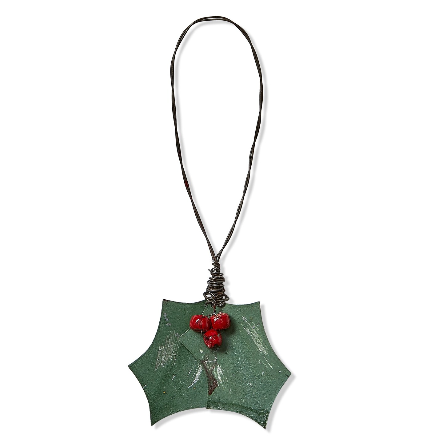 Holly & Berry Sprig Decorative Sculpture - Holiday Decor Botanical Accent - 5.5" H Multicolor Iron Christmas Decoration